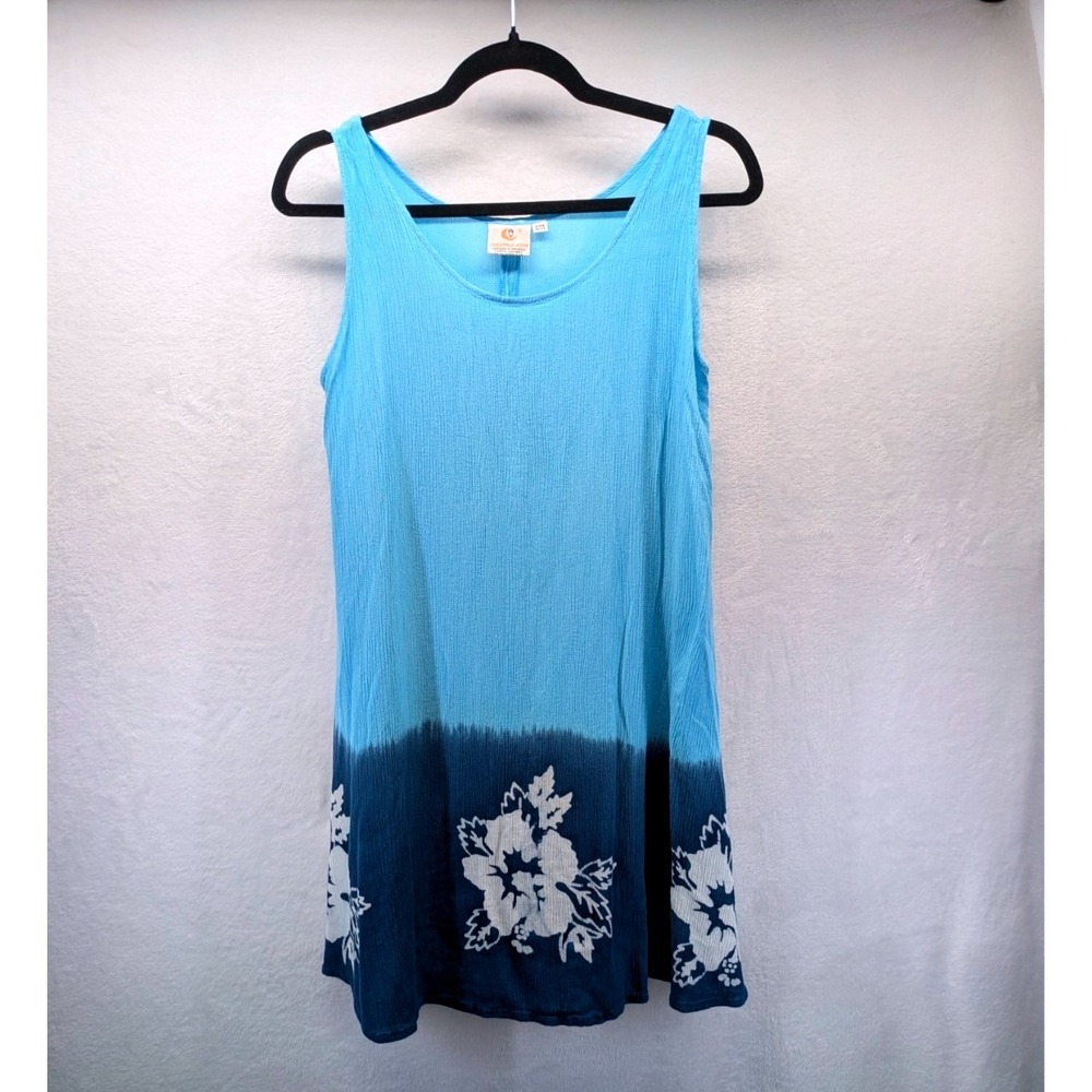 Pineapple Moon Tunic Dress Womens One Size Blue Floral Rayon Dip Dye Sleeveless